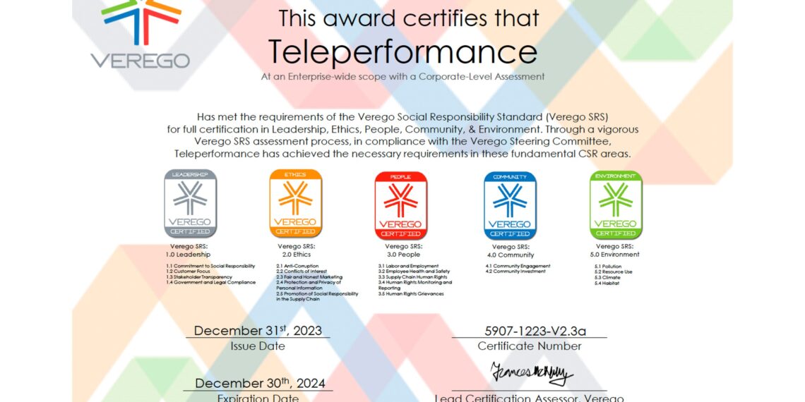 Teleperformance ha ottenuto la certificazione SRS di Verego