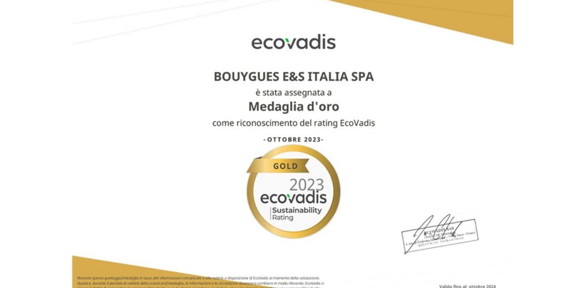 Bouygues Energies & Services Italia è medaglia d’oro EcoVadis per la sostenibilità
